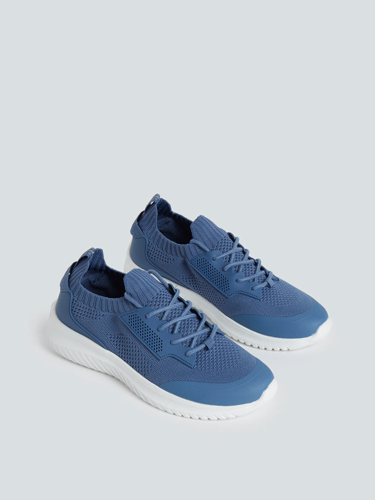 LUNA BLU Blue Knit-Textured Lace-Up Sneakers